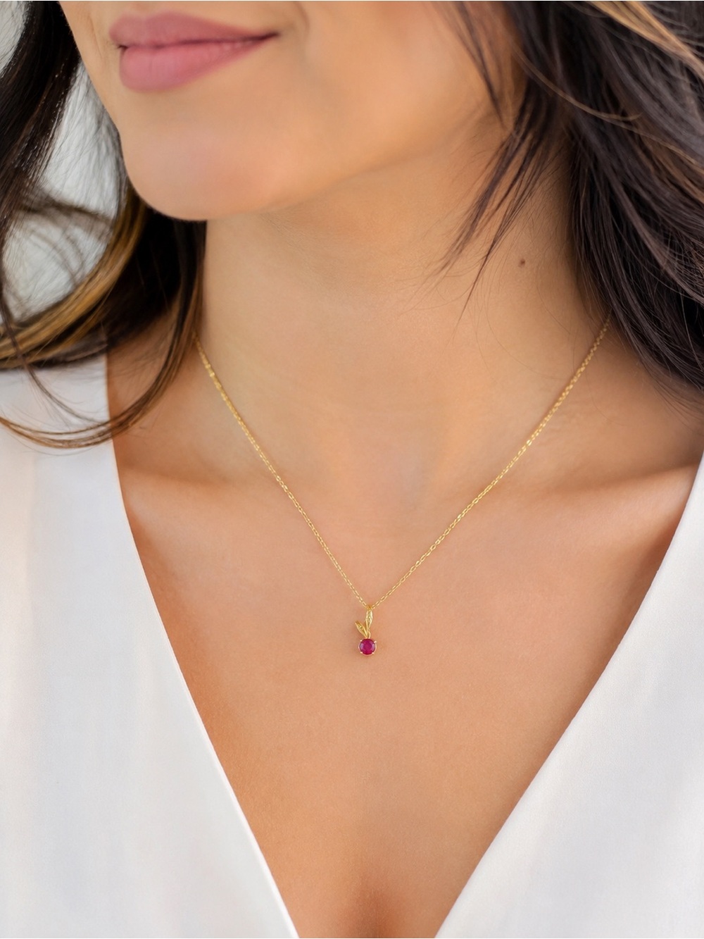 Van Doran Gold-Tone Necklace with Red Solitaire Stone Pendant & Original Box